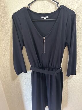 Maurices Black V-Neck Belted Long Sleeve Dress with Front Zip